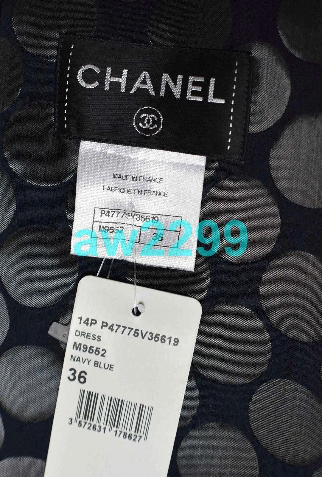 Chanel 14P $5850 Nwt Authentic Most Wanted 2014 Polka Dot Dress 36 Cc Logo Navy