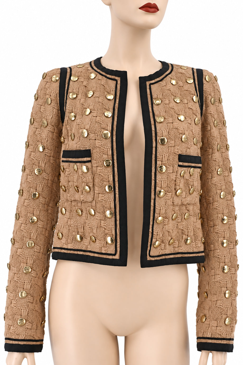 Chanel 08A 2008 Nwot Cc Logo Studded Tweed Wool Cc Jacket Blazer Fr 36–38 New