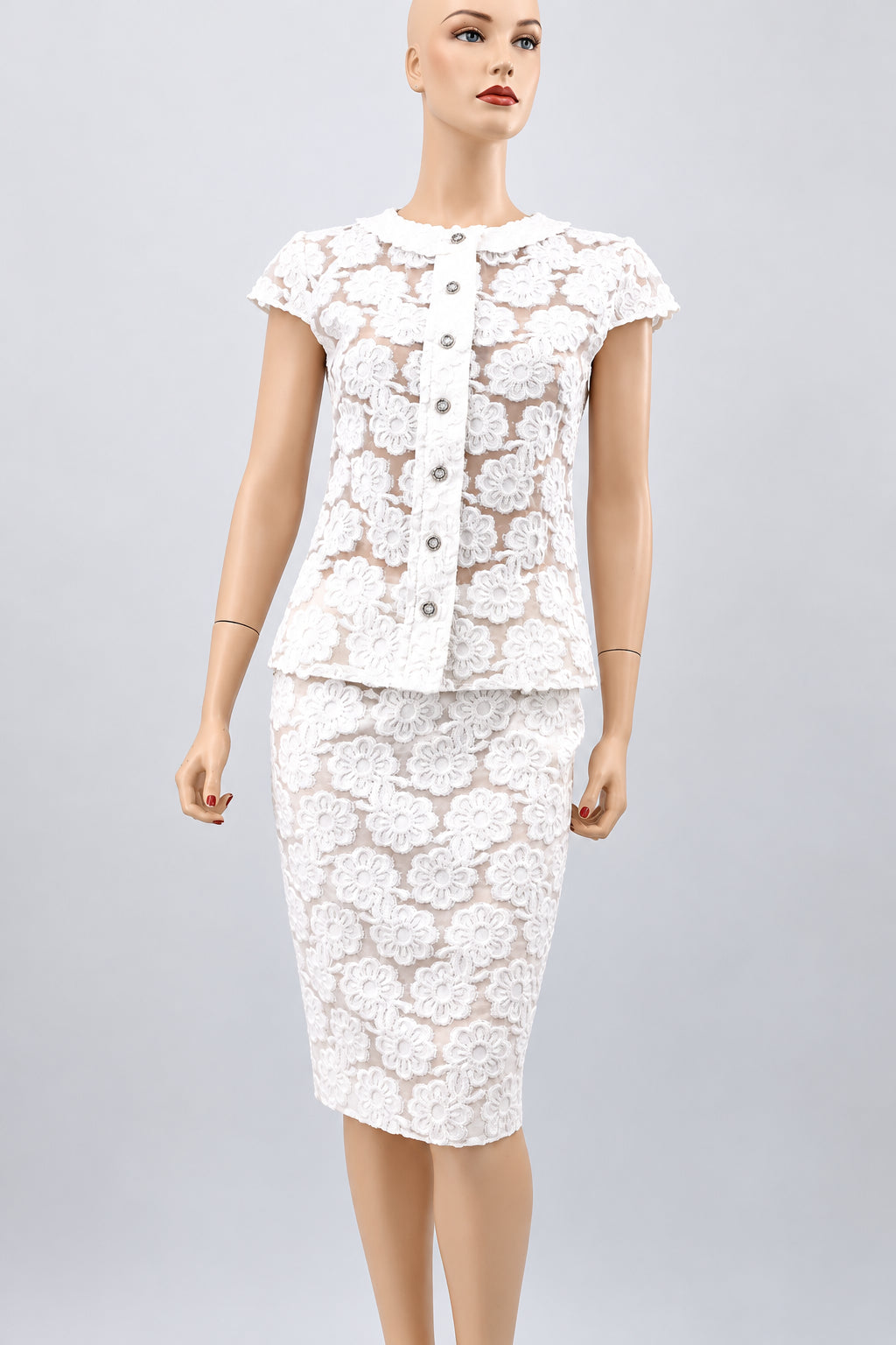 CHANEL 09C New Runway 2 Piece Skirt & Blouse Set 38 Off White New