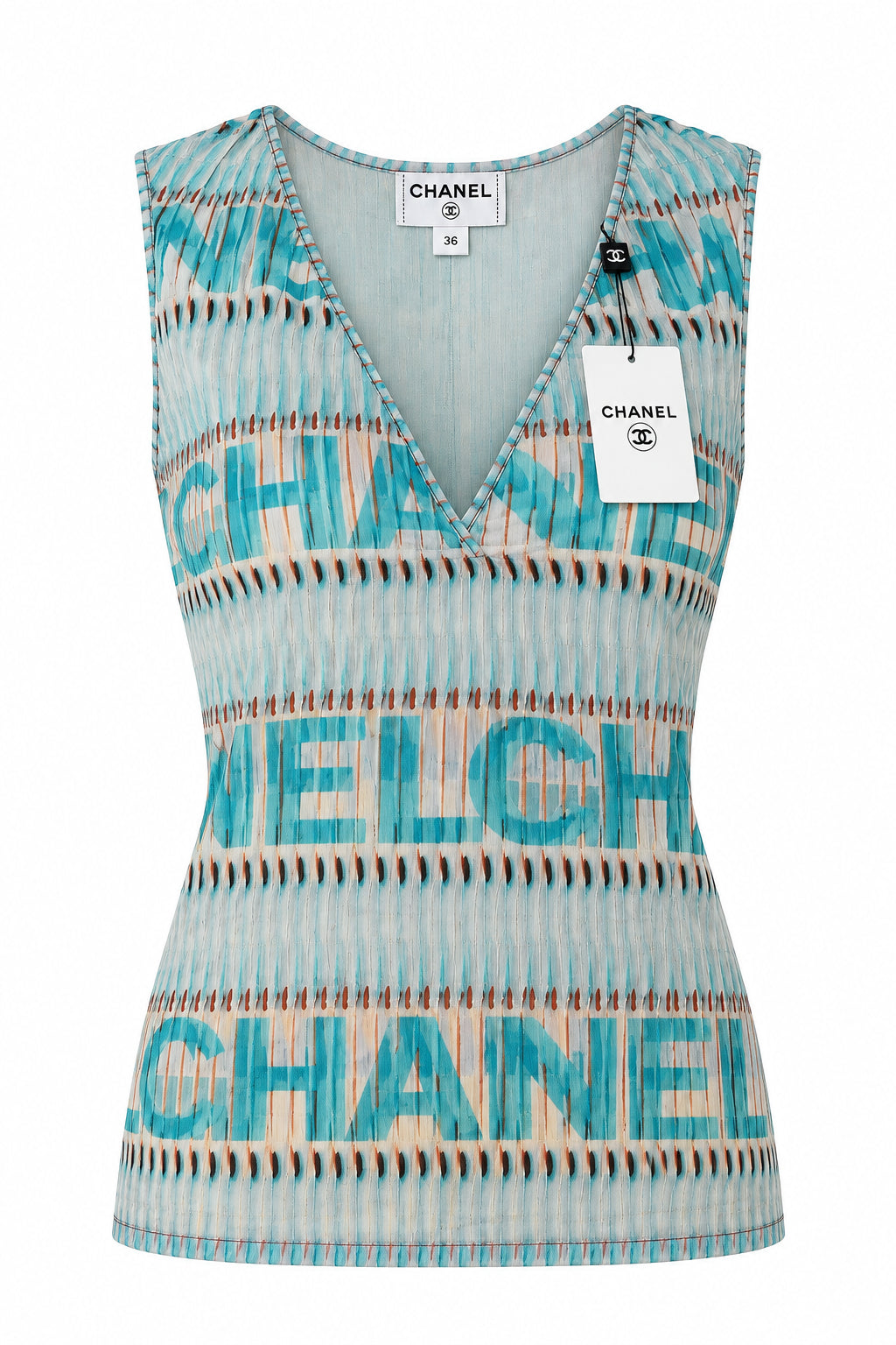 CHANEL 05p 2005 Logo Blouse Top New 36