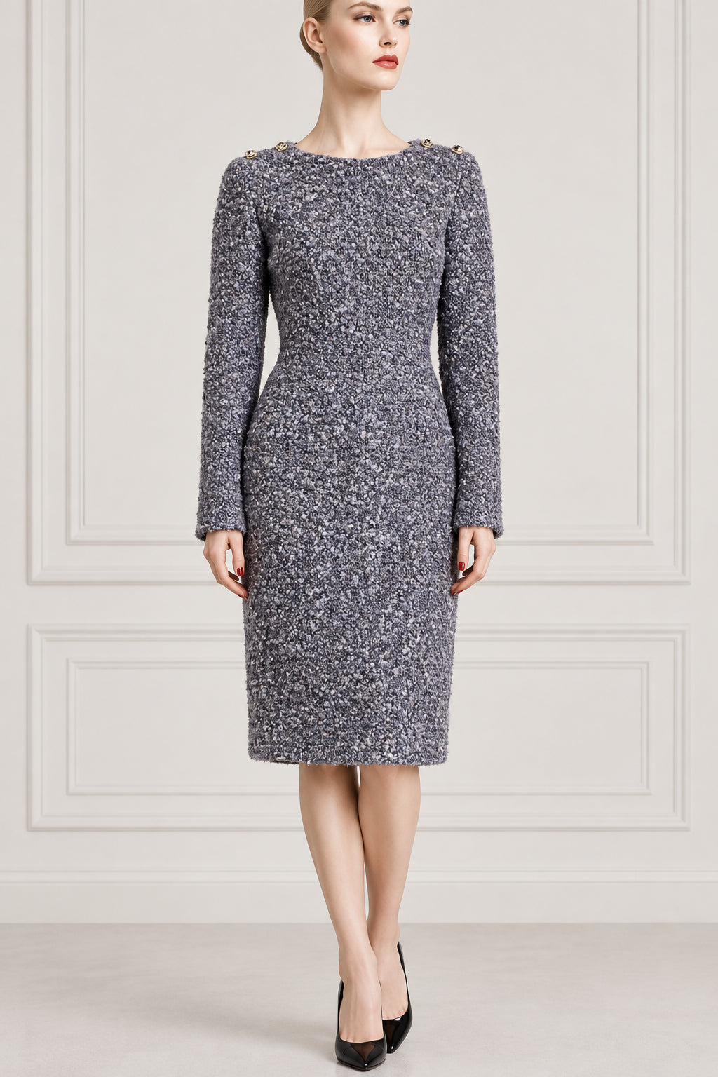$5200 Chanel 2014 Prefall Metiers D'Art Gripoix Buttons Boucle Wool Dress 38 New