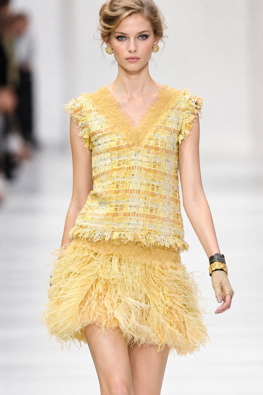 Chanel $7K Exquisite 11P 2011 Runway Fantasy Tweed Dress New 40 38 Marigold