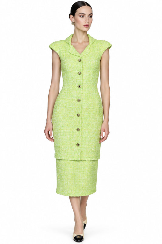 Chanel $7K Nwt 12C 2012 Exquisite Runway Tweed Midi Dress Cc Logo 40 38 New