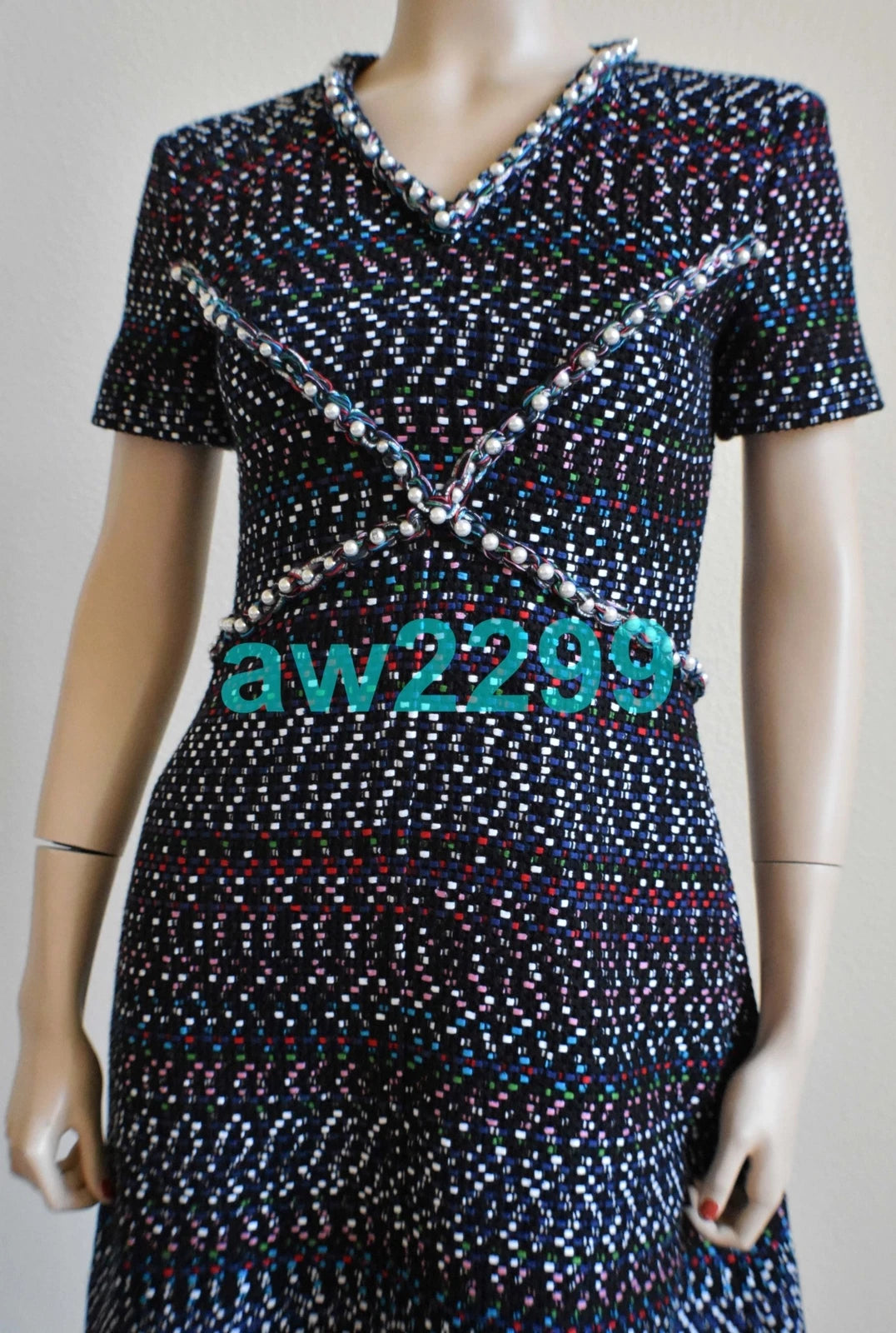 CHANEL MOST WANTED PEARLS TWEED 2017 DRESS MINT MULTI-COLOR 38