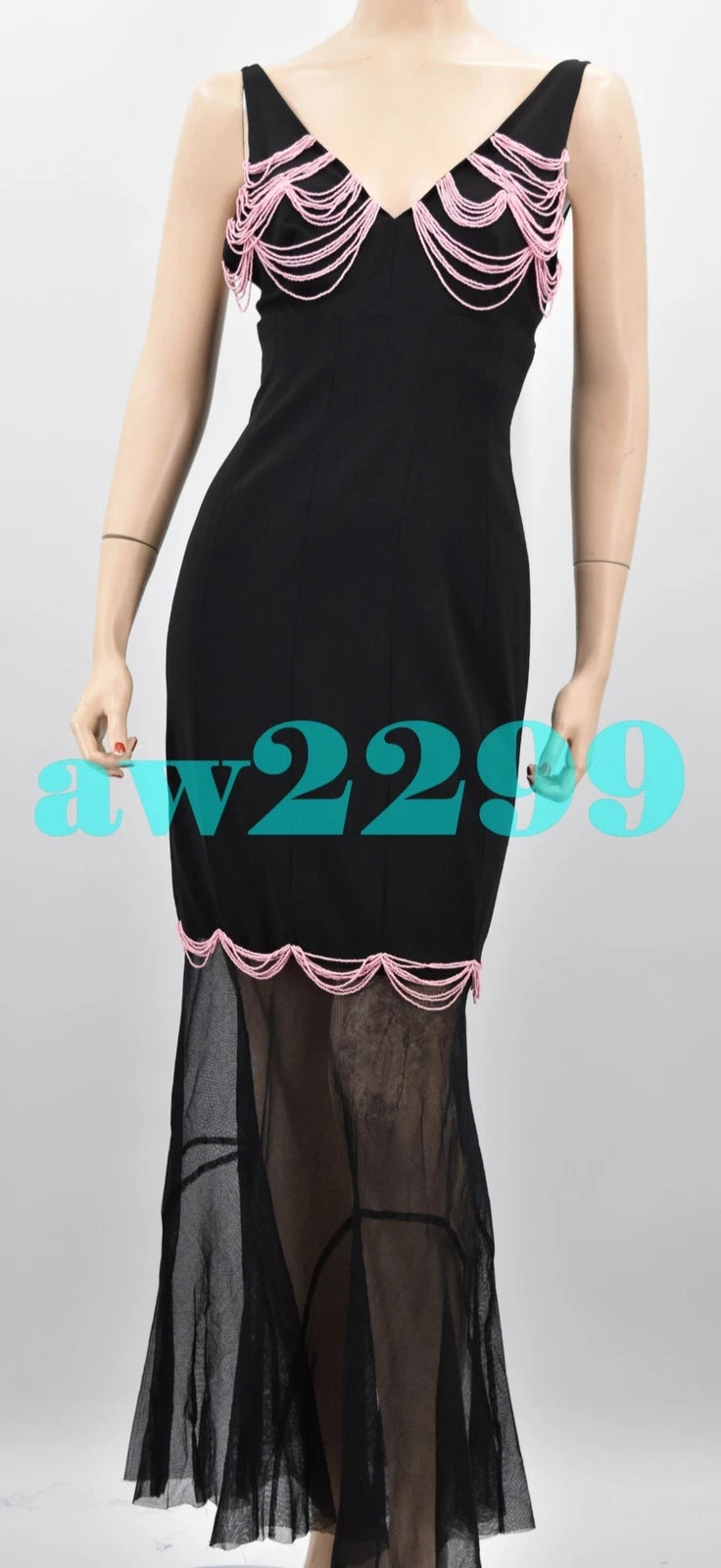 chanel 03P NWT $8,980 ICONIC MOST WANTED BEADED RUNWAY MAXI DRESS BLACK 36 38