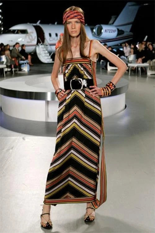 Chanel 08C 2008 Runway Maxi Striped Dress Hard To Find Fr 36 38 Multi New