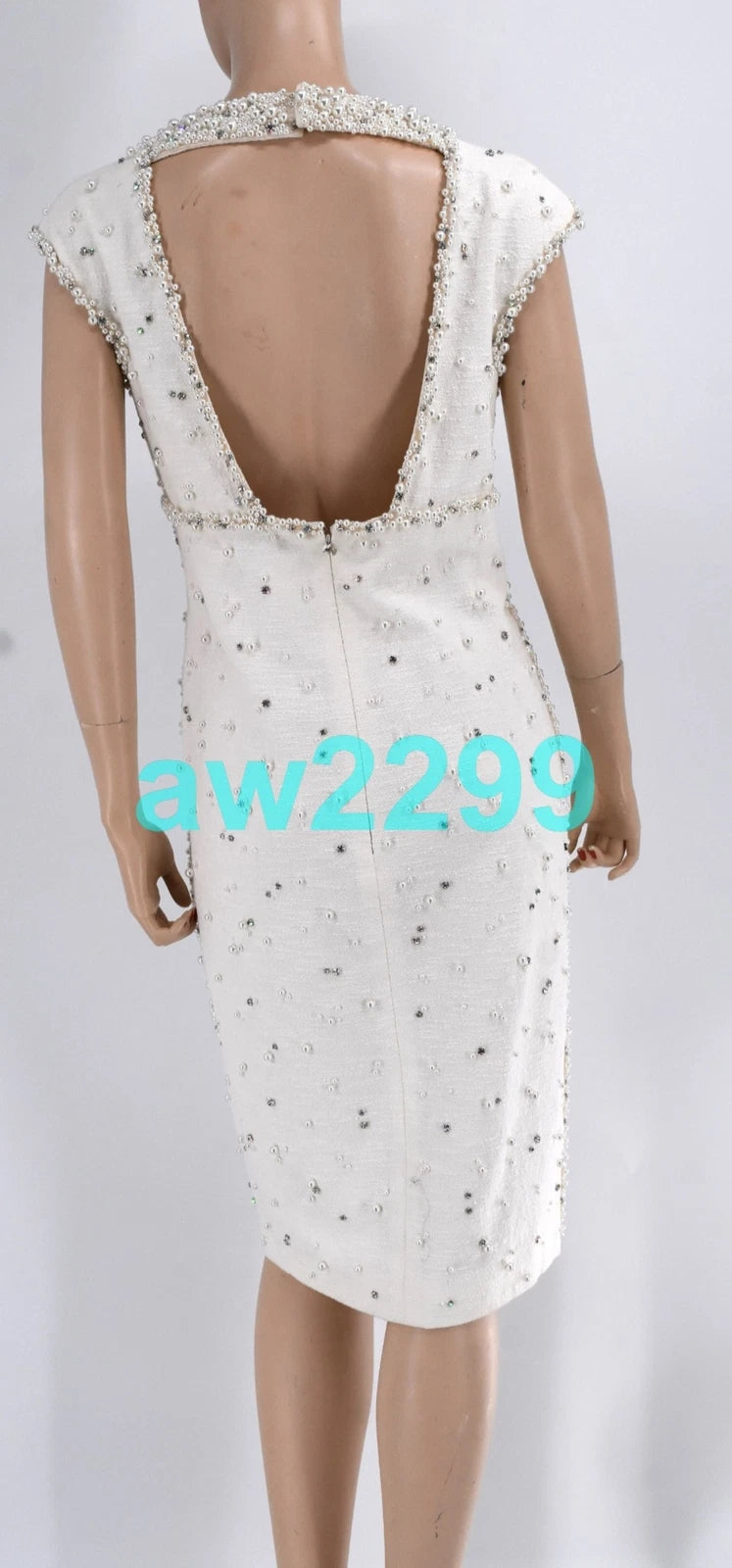 Chanel Rare Most Wanted Faux Pearls & Crystal Embellished Runway Dress Fr 42 New