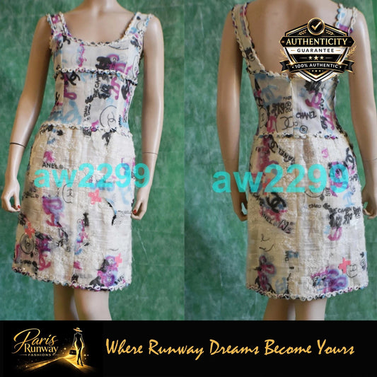 CHANEL Most Wanted Runway Graffiti Tweed Dress CC Logo 07C 6.1K Multi - 38