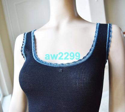 CHANEL 02A MOST WANTED DRESS CC LOGO 36 NEW BLUE AND BLACK