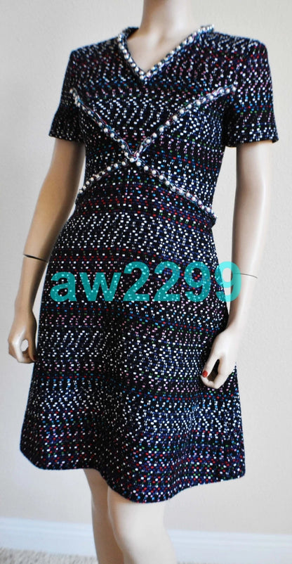 CHANEL MOST WANTED PEARLS TWEED 2017 DRESS MINT MULTI-COLOR 38