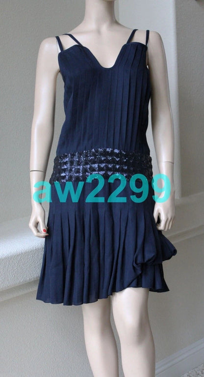 NWT CHANEL $8200 MOST WANTED ASYMMETRICAL 2014 PLEATED SLIP DRESS CC LOGO 36 NEW