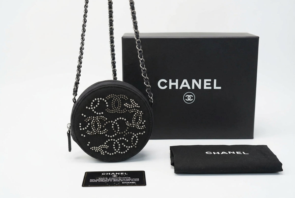Chanel 2019 New Round Canvas Studded Mini Cross Body Bag New