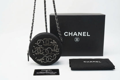 Chanel 2019 New Round Canvas Studded Mini Cross Body Bag New