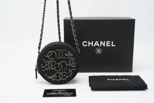 Chanel 2019 New Round Canvas Studded Mini Cross Body Bag New