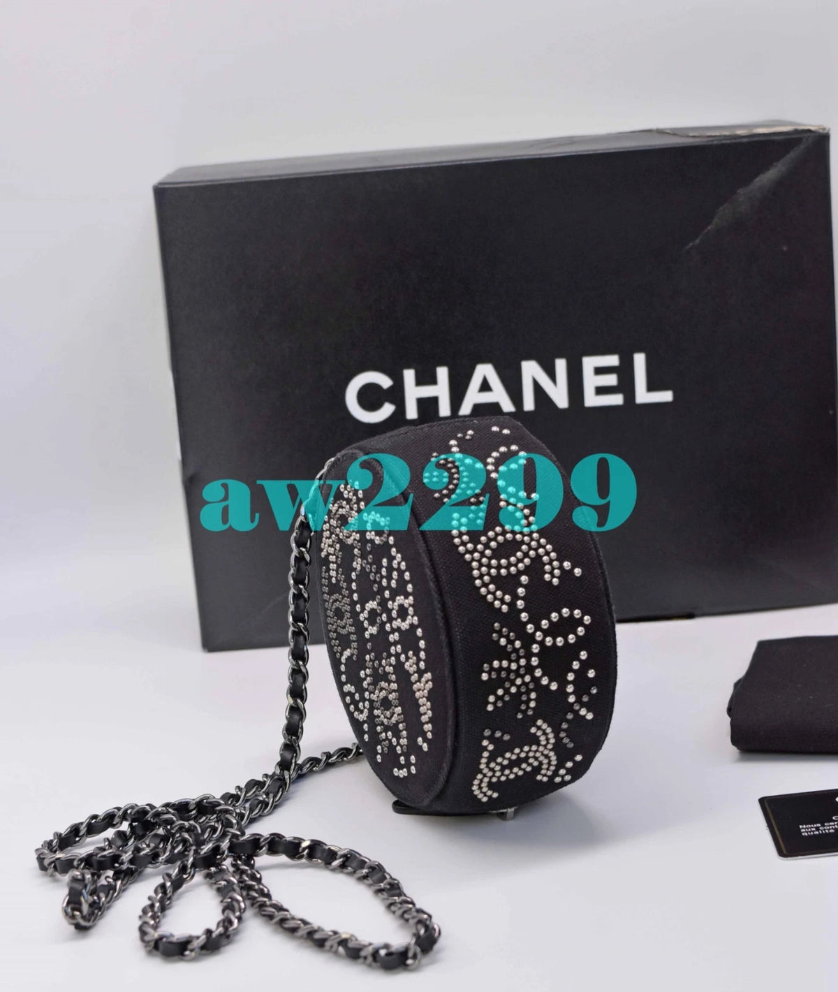 Chanel 2019 New Round Canvas Studded Mini Cross Body Bag New