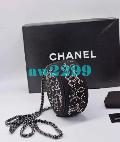 Chanel 2019 New Round Canvas Studded Mini Cross Body Bag New