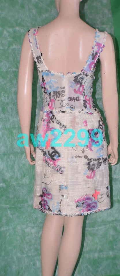 CHANEL Most Wanted Runway Graffiti Tweed Dress CC Logo 07C 6.1K Multi - 38