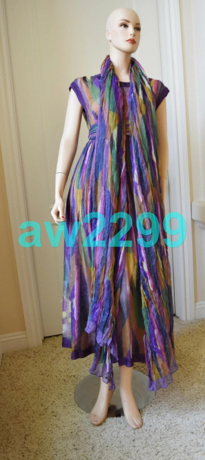 CHANEL 2012 MOST WANTED RUNWAY 2 PC MAXI DRESS WITH SCARF CC LOGO MULTI NEW 38
