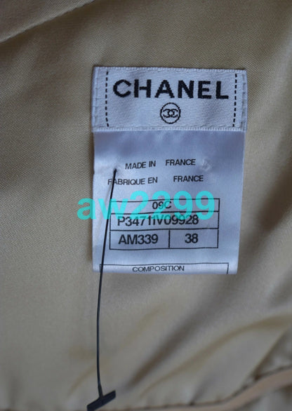 CHANEL $6780 NEW MOST WANTED 2009 CRYSTAL EMBELLISHED DRESS CREST LOGO 38 BEIGE