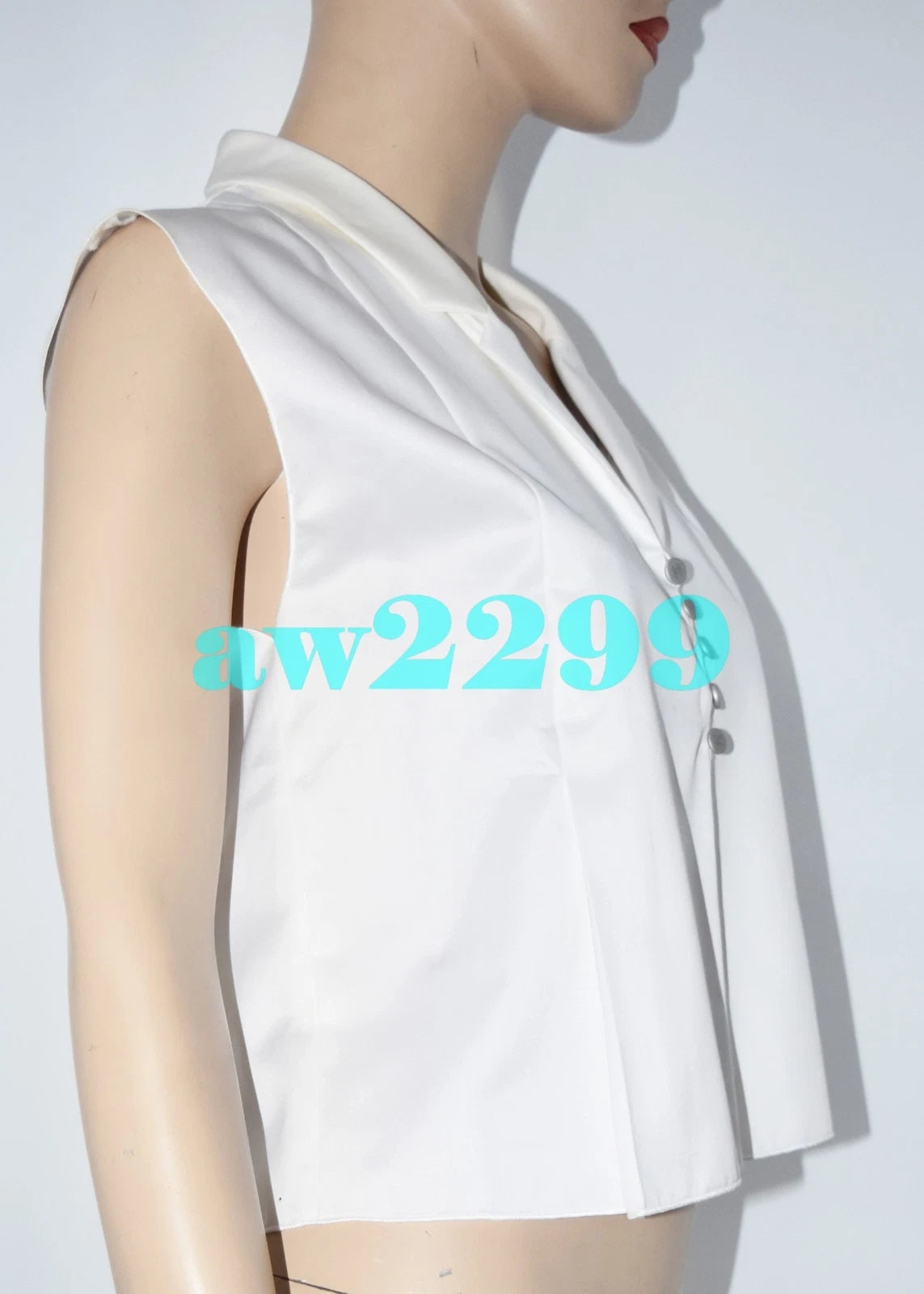 CHANEL 99p Vintage Nwt Crop Top Blouse Fr 38 White New & Fabric Swatch