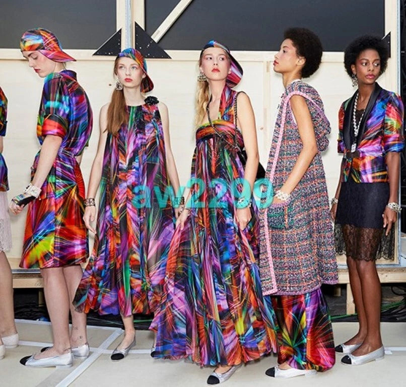 Chanel Most Wanted 2017 Runway Abstract Print Maxi Dress 38 New