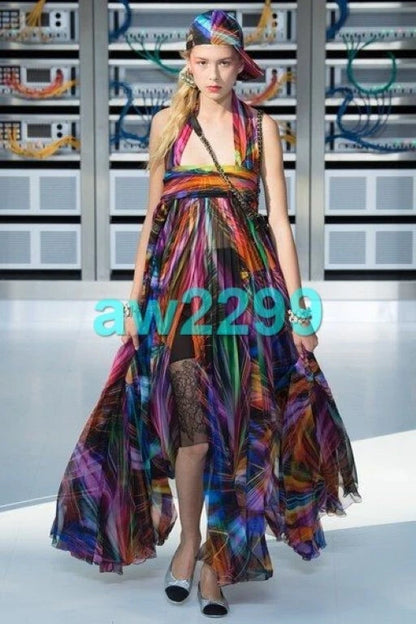 Chanel Most Wanted 2017 Runway Abstract Print Maxi Dress 38 New
