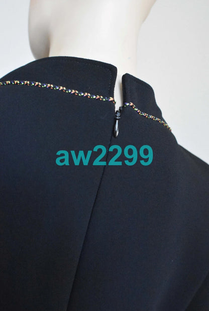CHANEL $4800 2014 Runway Embellished Cold Shoulder Dress CC Logo Black FR 36 NWT