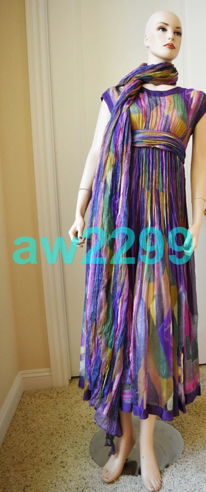 CHANEL 2012 MOST WANTED RUNWAY 2 PC MAXI DRESS WITH SCARF CC LOGO MULTI NEW 38