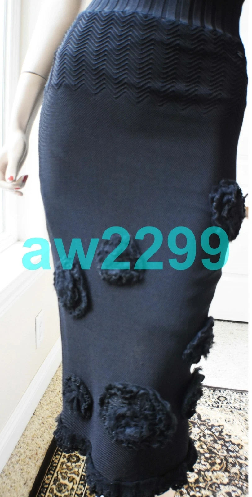 CHANEL 2008 MOST WANTED KNIT MIDI DRESS CC LOGO & CAMELLIA APPLIQUE 38 BLACK