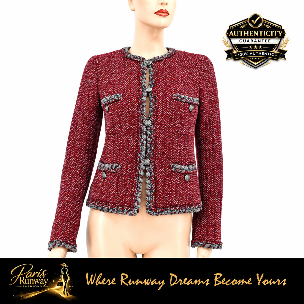 CHANEL 08A 2008 NWT CC LOGO 4 POCKETS BRAIDED TRIM TWEED JACKET BLAZER FR 36- 38