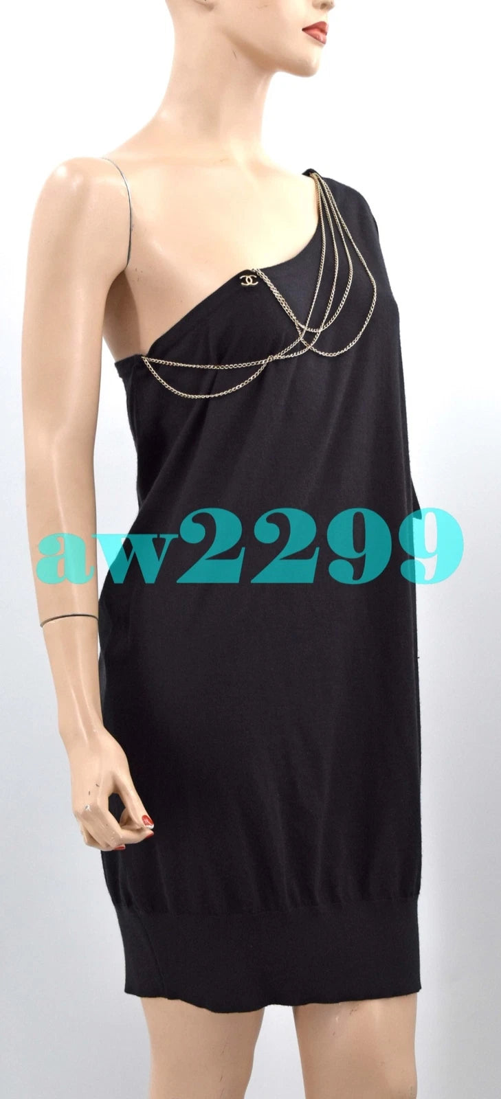 Chanel 08P New Most Wanted Chain-Embellished Cashmere CC Logo Dress 38 Black