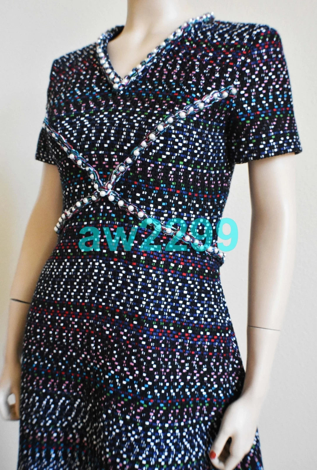 CHANEL MOST WANTED PEARLS TWEED 2017 DRESS MINT MULTI-COLOR 38