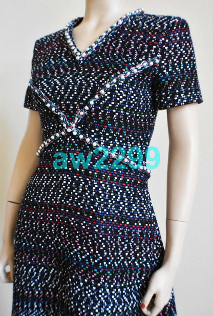 CHANEL MOST WANTED PEARLS TWEED 2017 DRESS MINT MULTI-COLOR 38
