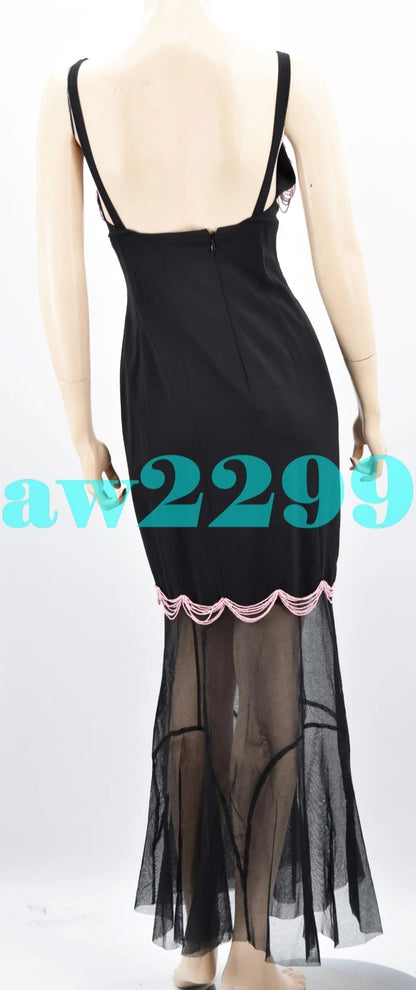 chanel 03P NWT $8,980 ICONIC MOST WANTED BEADED RUNWAY MAXI DRESS BLACK 36 38