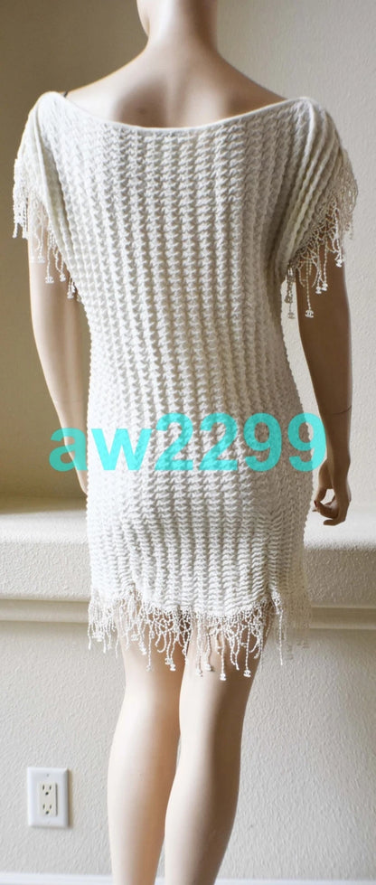 Chanel Most Wanted Cap Sleeve Dangling Cc Logo Dress Ivory 36 Mint