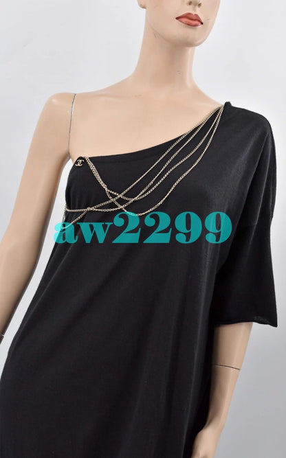 Chanel 08P New Most Wanted Chain-Embellished Cashmere CC Logo Dress 38 Black