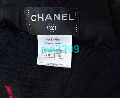 CHANEL 12A $8.4K Most Wanted Fringed Wool/Tulle Dress Red Belt Camellia 40 Mint