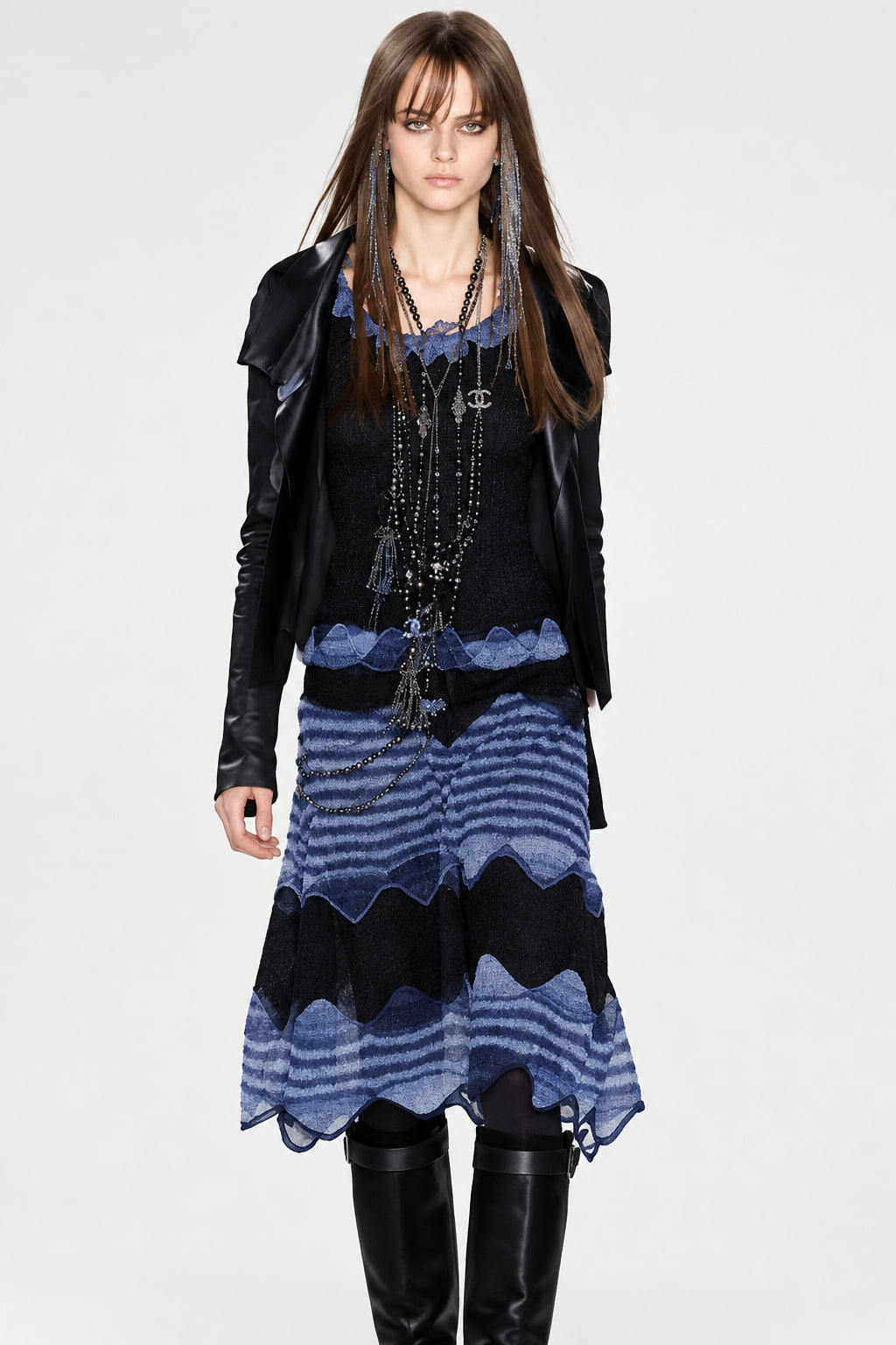 CHANEL 02A MOST WANTED DRESS CC LOGO 36 NEW BLUE AND BLACK