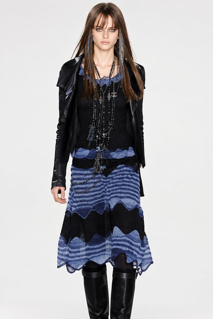 CHANEL 02A MOST WANTED DRESS CC LOGO 36 NEW BLUE AND BLACK