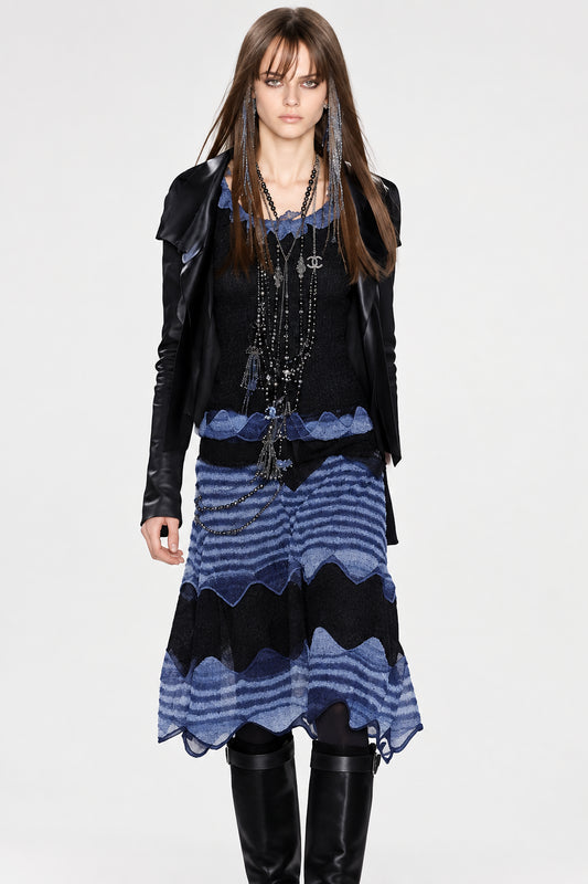 CHANEL 02A MOST WANTED DRESS CC LOGO 36 NEW BLUE AND BLACK