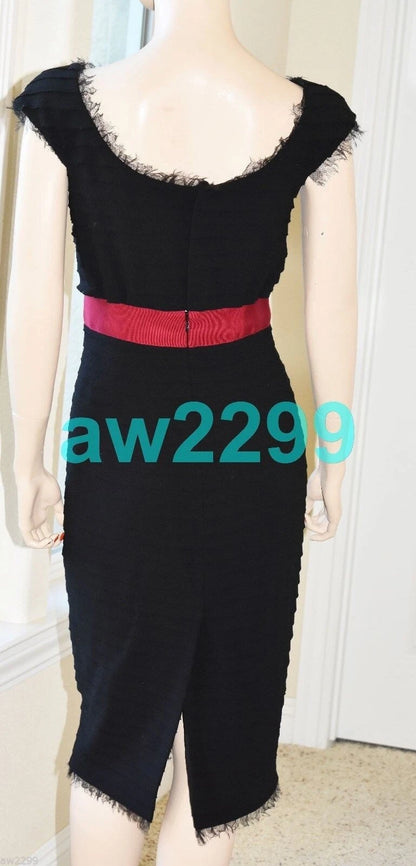 CHANEL 12A $8.4K Most Wanted Fringed Wool/Tulle Dress Red Belt Camellia 40 Mint