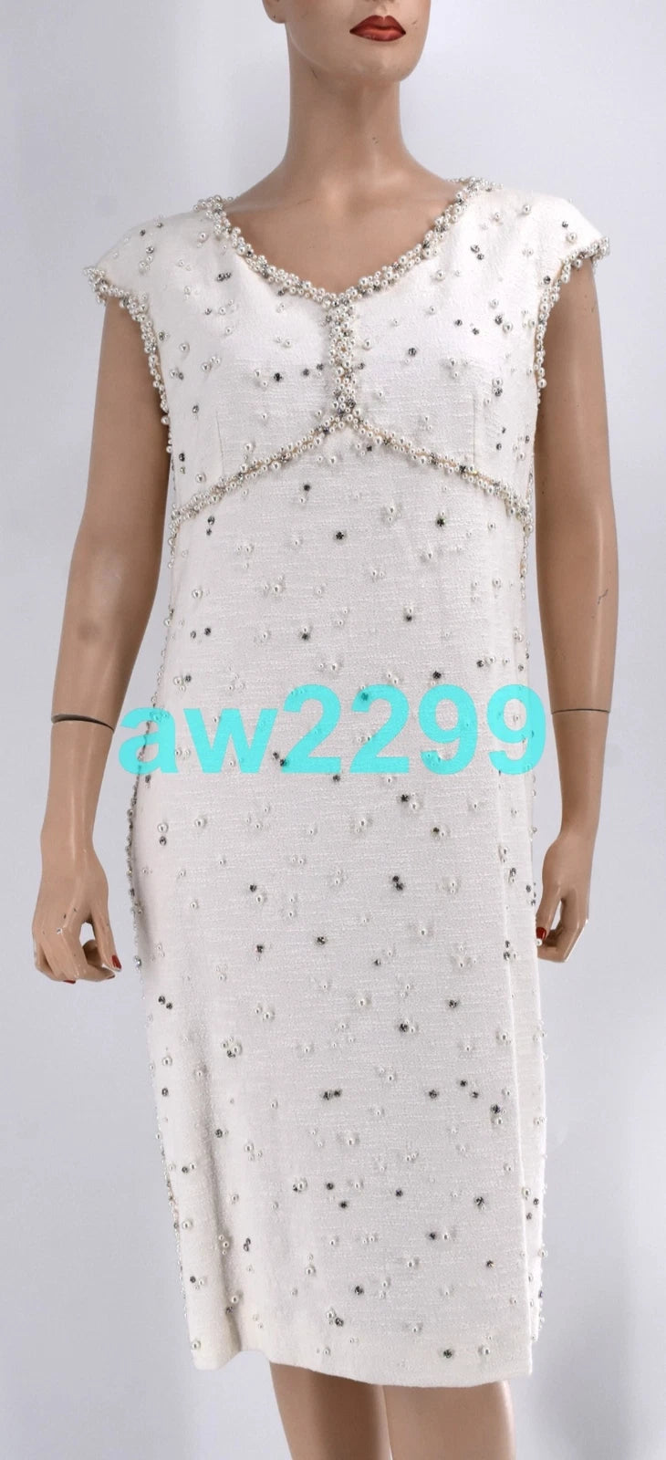 Chanel Rare Most Wanted Faux Pearls & Crystal Embellished Runway Dress Fr 42 New
