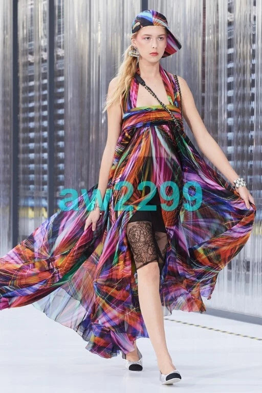CHANEL 17P NWT MOST WANTED 2017 RUNWAY ABSTRACT PRINT MAXI DRESS 36 NWT