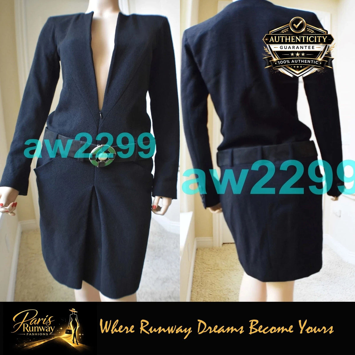 CHANEL 2009 runway adorable gripoix belted dress new black 38