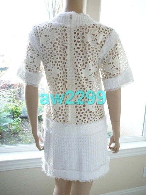 CHANEL 11C NEW MOST WANTED TWEED & EYELET CC LOGO RUNWAY MINI DRESS 38 CREME NEW
