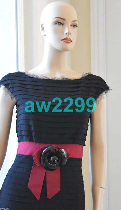 CHANEL 12A $8.4K Most Wanted Fringed Wool/Tulle Dress Red Belt Camellia 40 Mint
