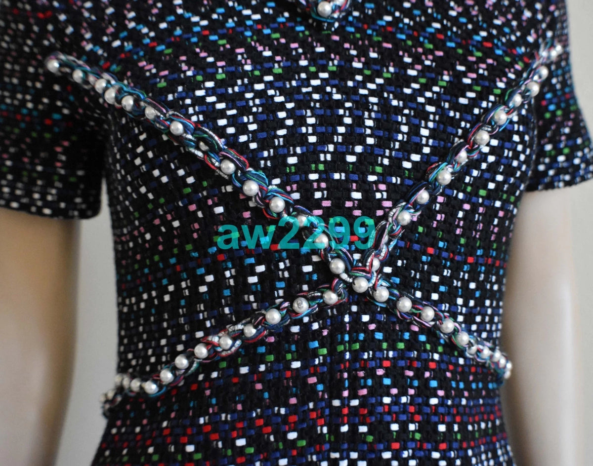 CHANEL MOST WANTED PEARLS TWEED 2017 DRESS MINT MULTI-COLOR 38