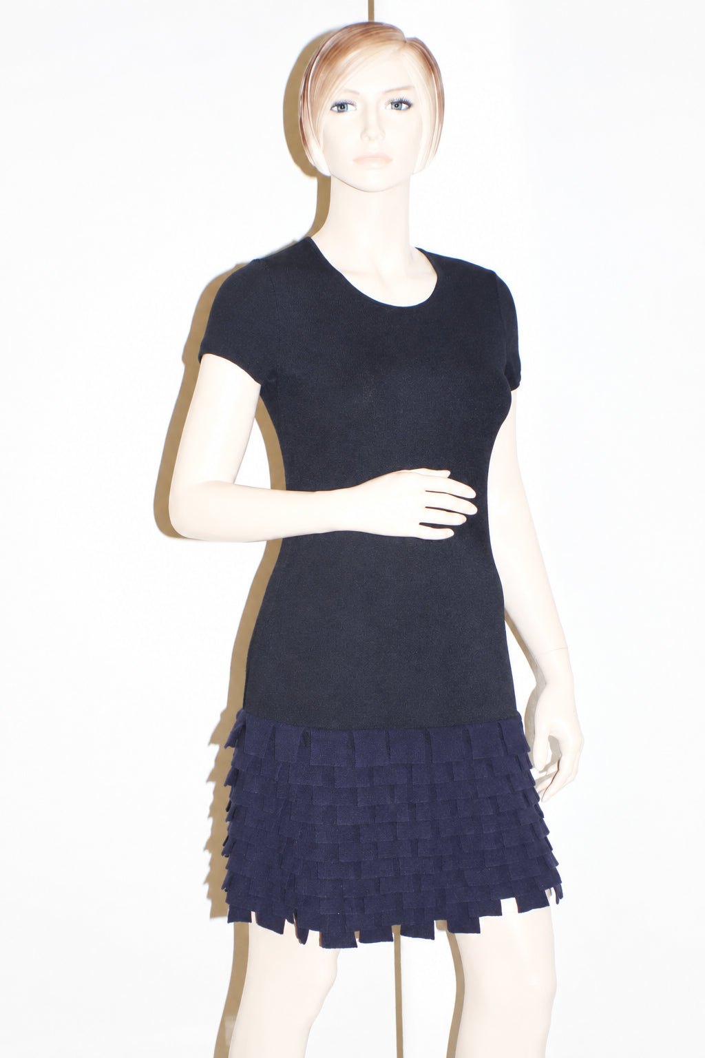 CHANEL MOST WANTED CAP SLEEVE UNIQUE HEM DRESS BLACK & NAVY FR 40 NEW