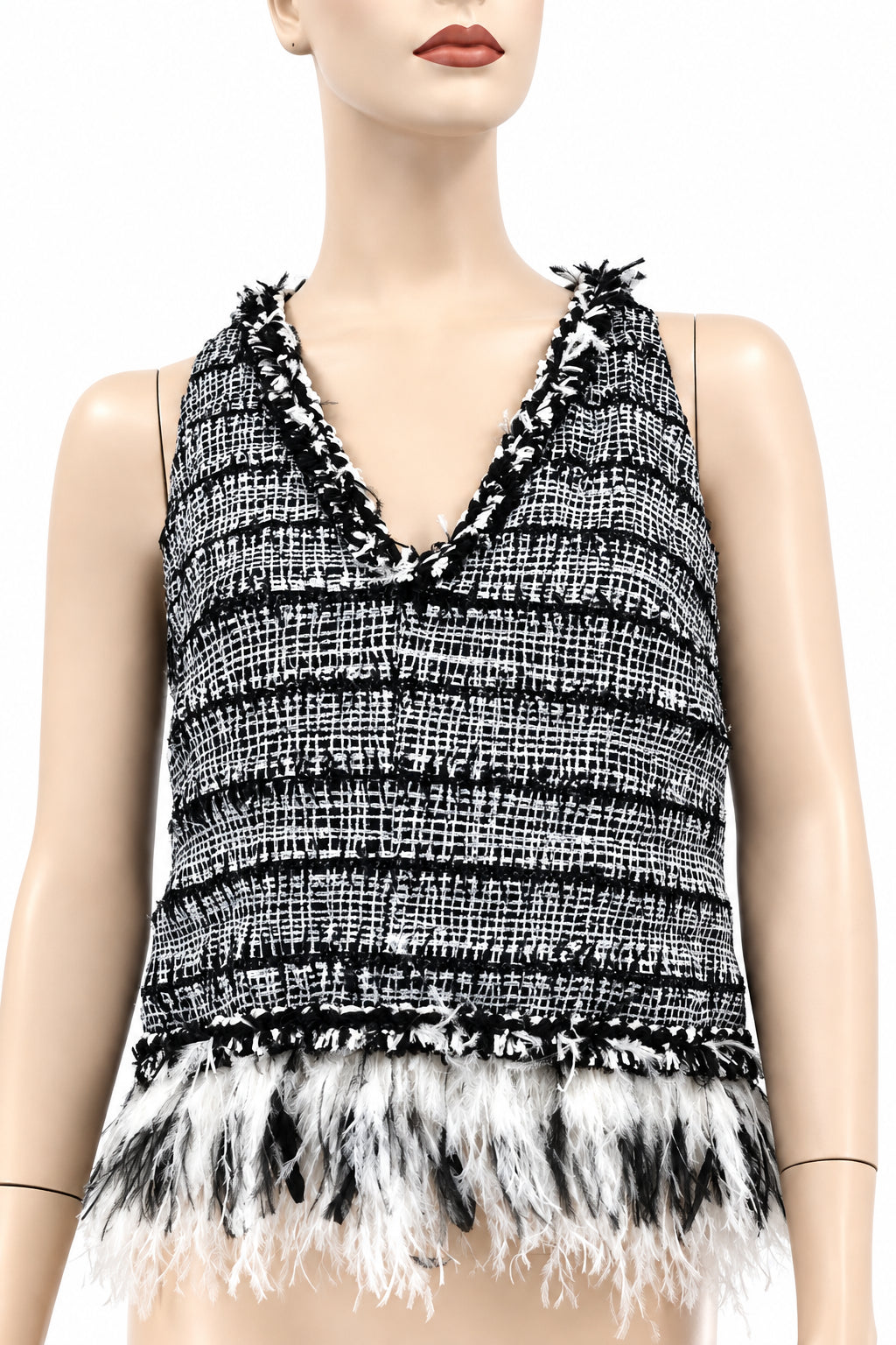 Chanel 11P 2011 Ostrich Tweed Braided Trim Top Fr 38 New Cc Logo