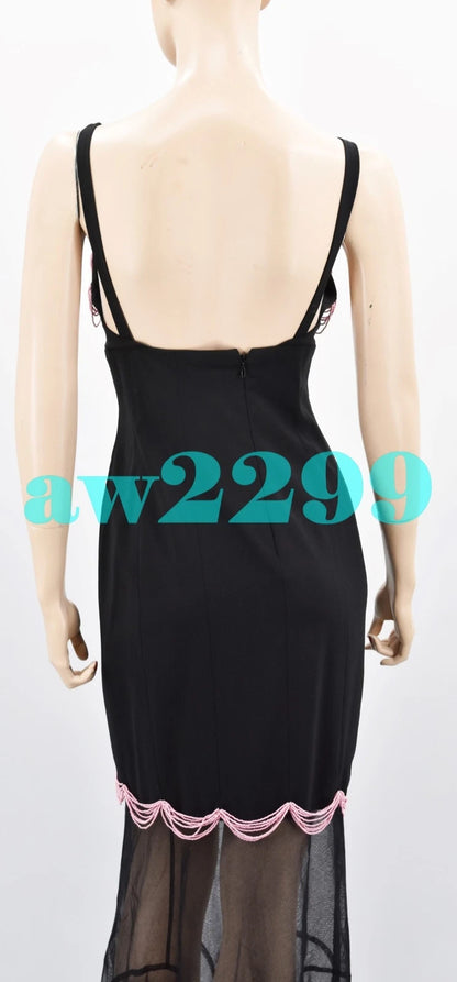 chanel 03P NWT $8,980 ICONIC MOST WANTED BEADED RUNWAY MAXI DRESS BLACK 36 38